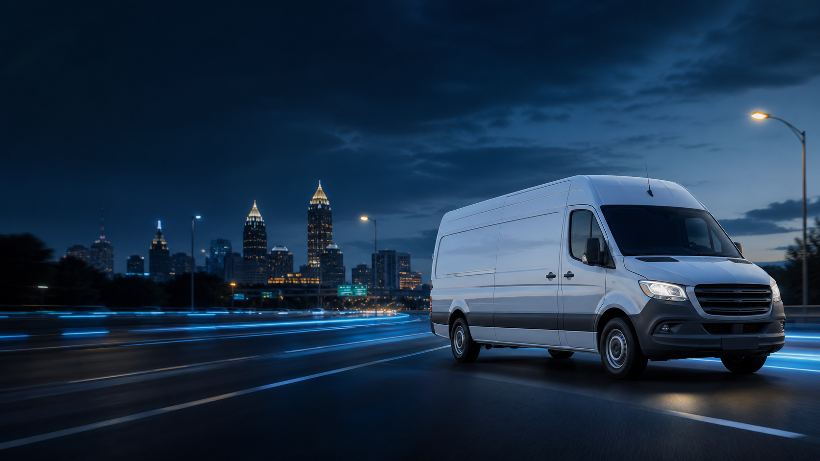 White Jett Route Transit cargo van serving Atlanta